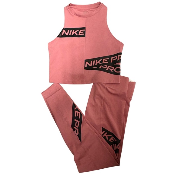 Nike Pants - Nike Pro Women's Workout Set Size Medium – Mauve Pink Crop Tank and 7/8 Leggings